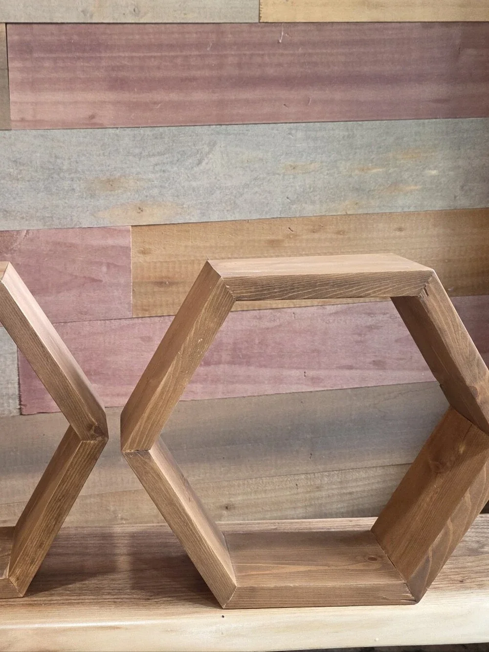Set Of 2  Hexagon Wall Shelf in Warm Brown